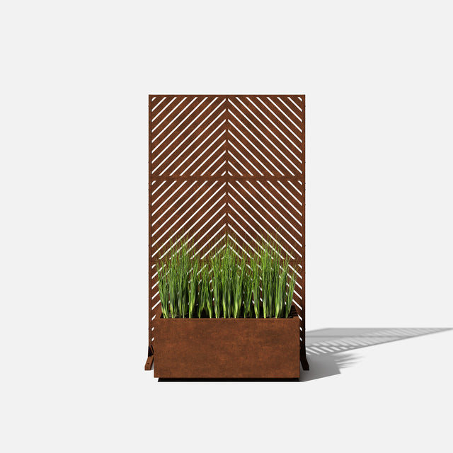 corten long box planter with privacy screen set