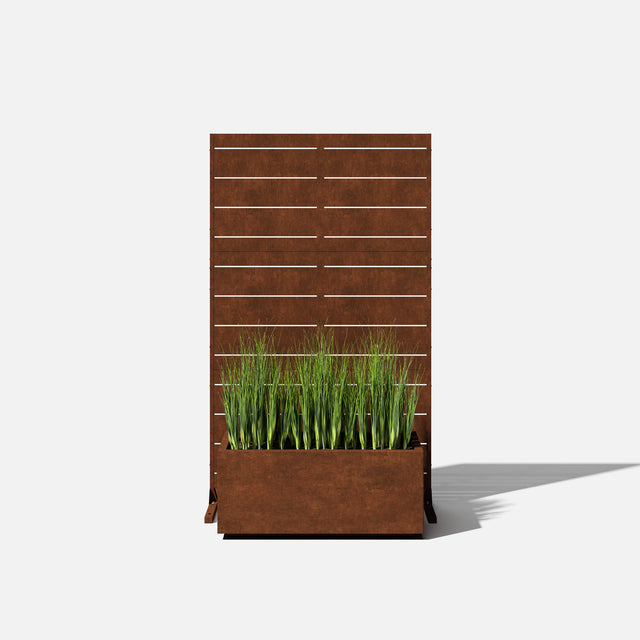 corten long box planter with privacy screen set
