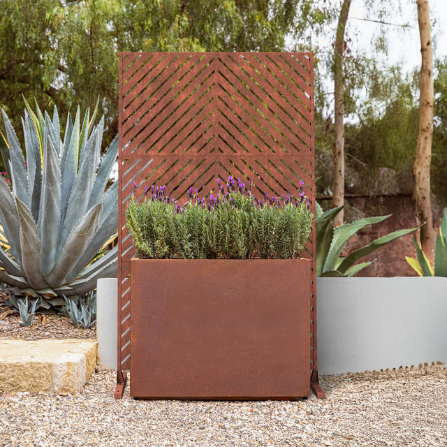 corten span planter with privacy screen set
