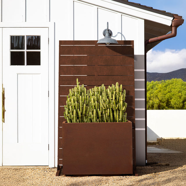 corten span planter with privacy screen set