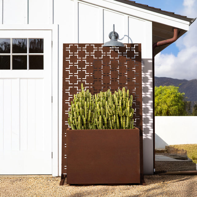 corten span planter with privacy screen set