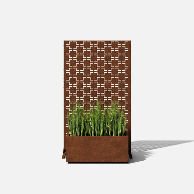 corten long box planter with privacy screen set