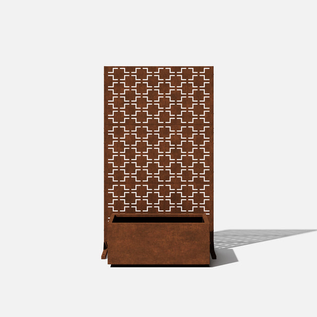 corten long box planter with privacy screen set