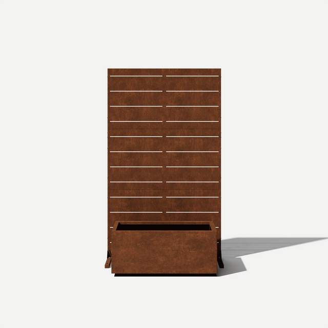 corten long box planter with privacy screen set