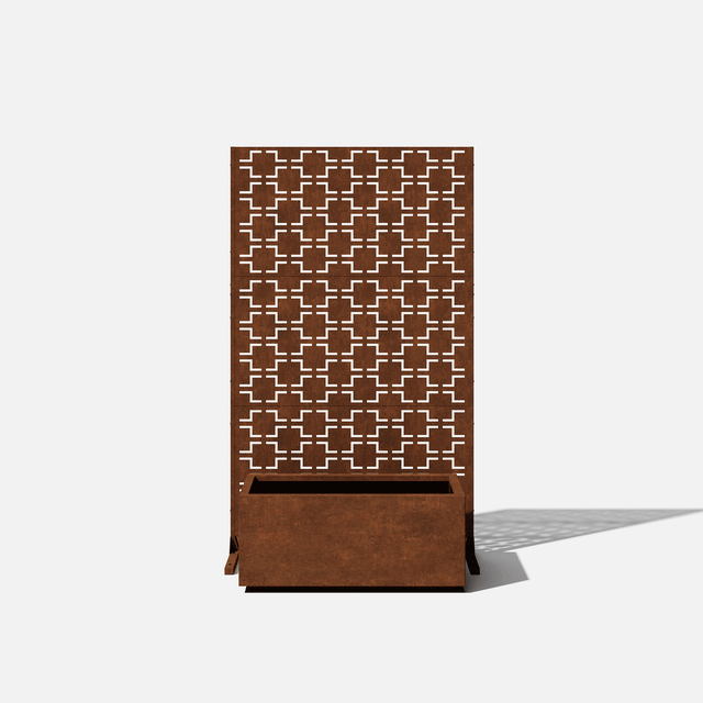 corten long box planter with privacy screen set