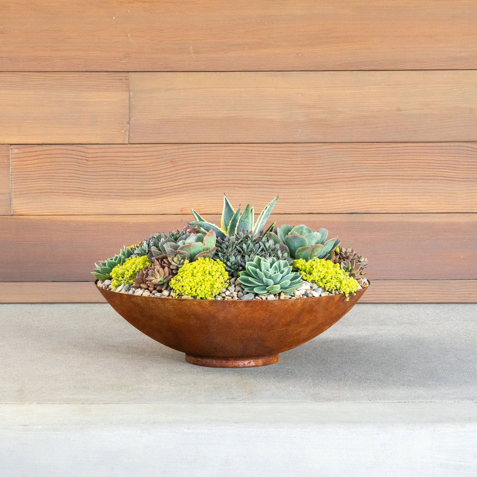 corten round bowl planter