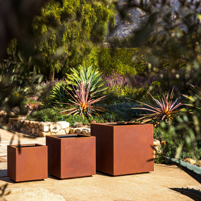 corten cube planter